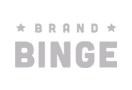Brand Binge: hellgraues Logo mit BRAND samt Sternen und großem BINGE darunter.