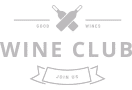 Wine Club Logo mit gekreuzten Flaschen, Text Good Wines, WINE CLUB und Banner Join Us.