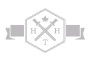 HHT-Logo: Sechseck mit gekreuzten Schwertern, Krone und Buchstaben H, H, T sowie Seitenbändern.